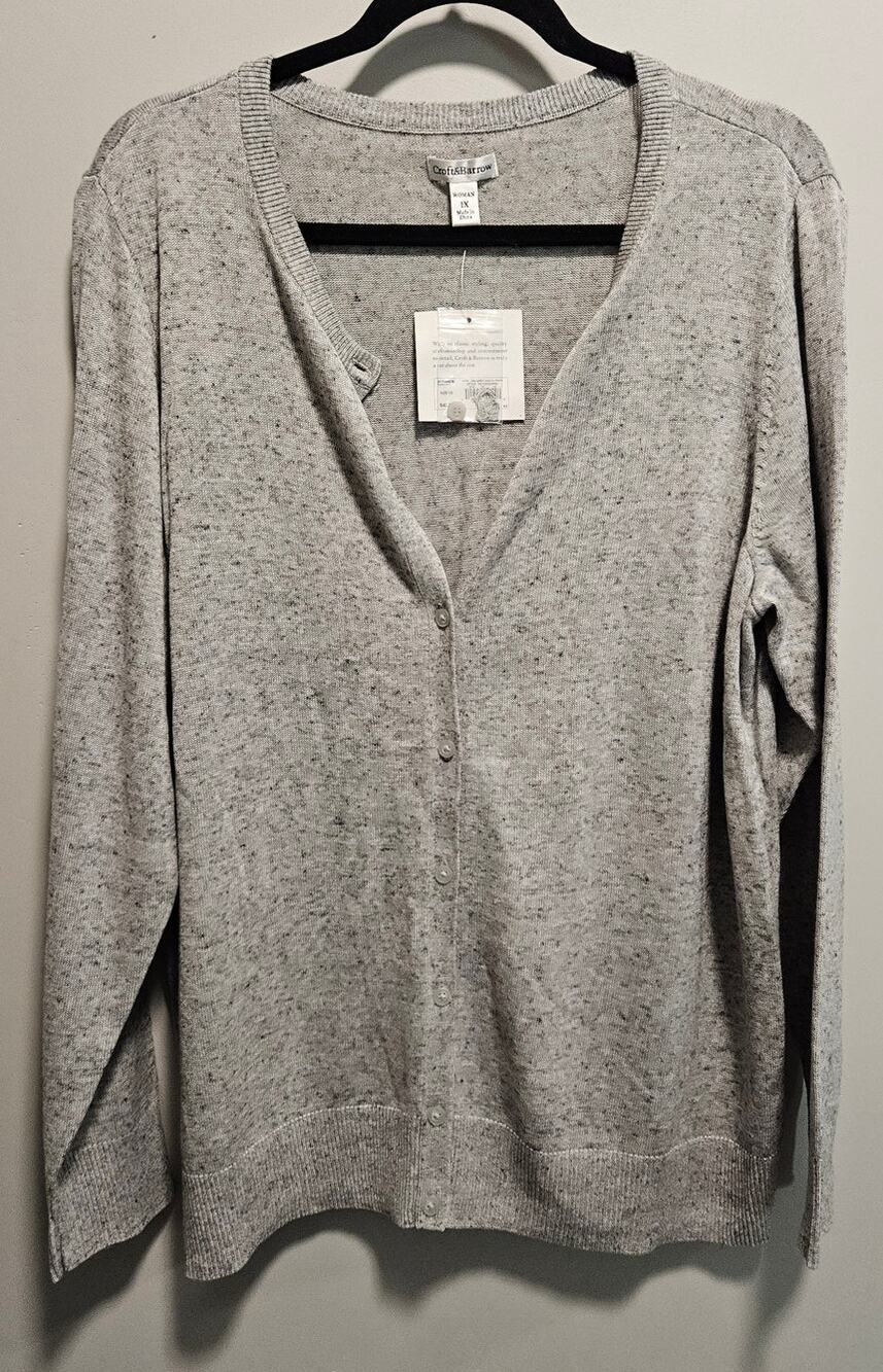 NWT Women's Croft & Barrow Light Gray Cardigan Size 1X Dress or Casual